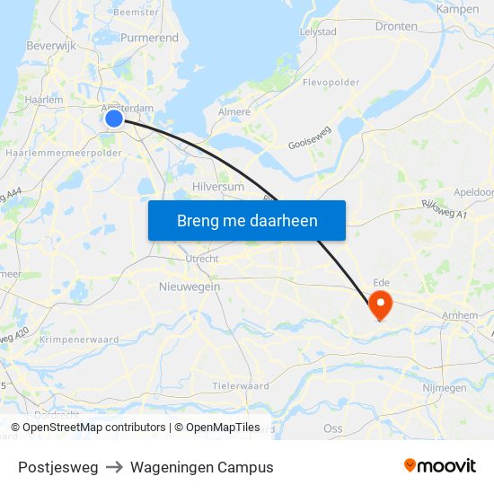 Postjesweg to Wageningen Campus map