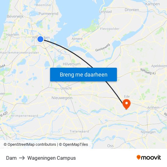 Dam to Wageningen Campus map