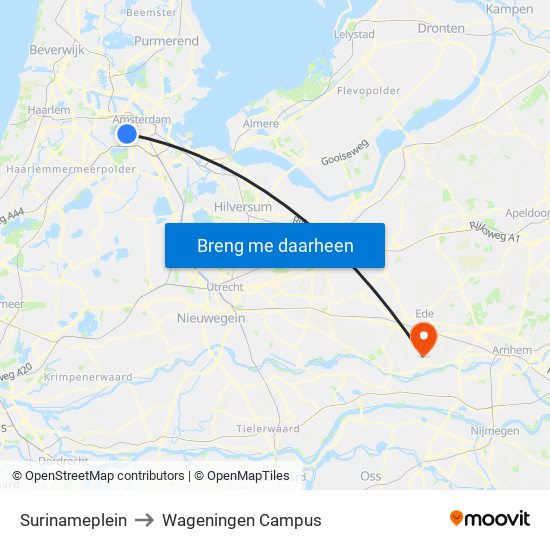 Surinameplein to Wageningen Campus map