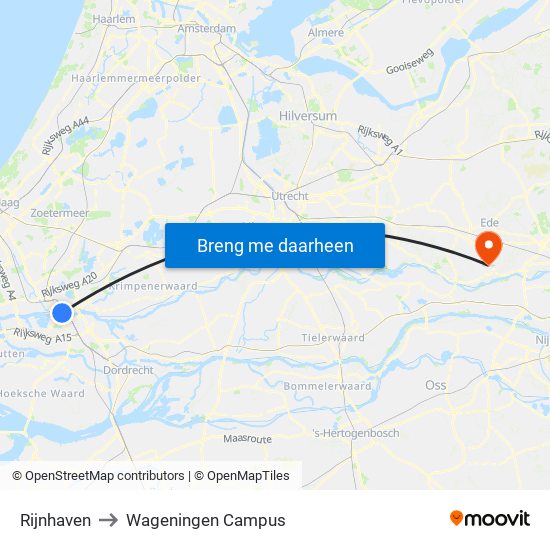 Rijnhaven to Wageningen Campus map