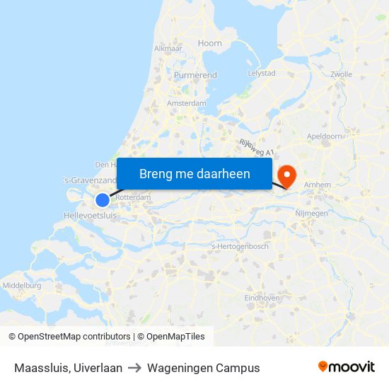 Maassluis, Uiverlaan to Wageningen Campus map
