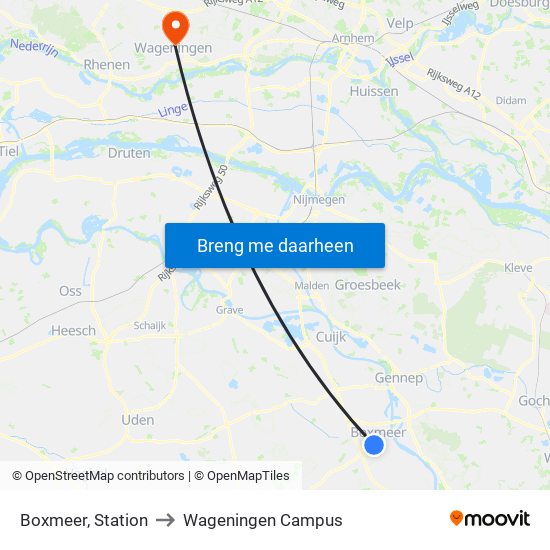 Boxmeer, Station to Wageningen Campus map