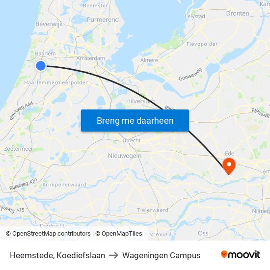 Heemstede, Koediefslaan to Wageningen Campus map