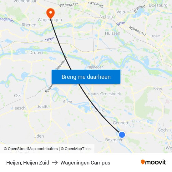 Heijen, Heijen Zuid to Wageningen Campus map