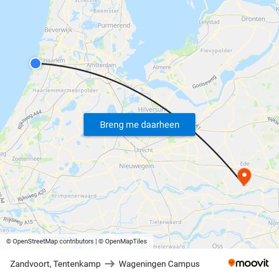 Zandvoort, Tentenkamp to Wageningen Campus map