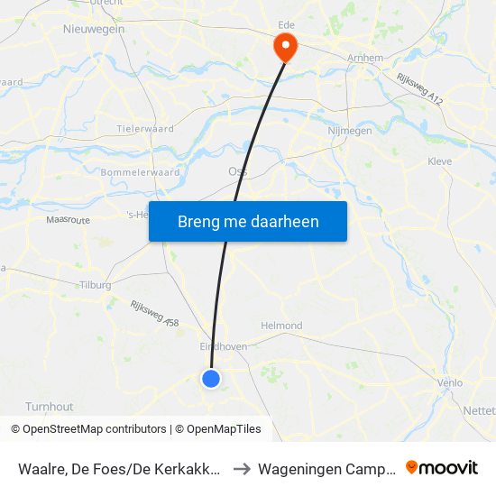 Waalre, De Foes/De Kerkakkers to Wageningen Campus map