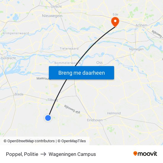 Poppel, Politie to Wageningen Campus map