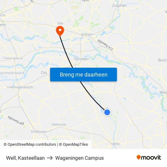 Well, Kasteellaan to Wageningen Campus map