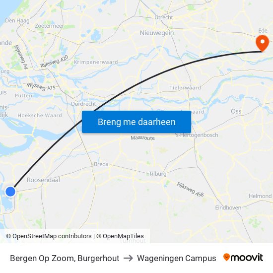 Bergen Op Zoom, Burgerhout to Wageningen Campus map