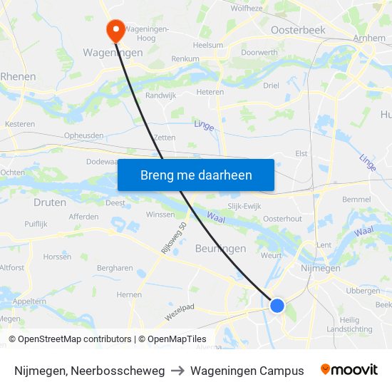 Nijmegen, Neerbosscheweg to Wageningen Campus map