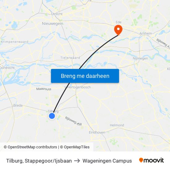 Tilburg, Stappegoor/Ijsbaan to Wageningen Campus map
