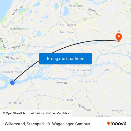 Willemstad, Steenpad to Wageningen Campus map