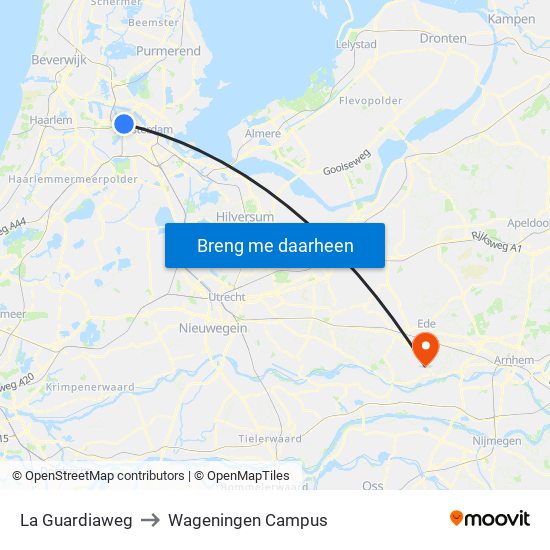 La Guardiaweg to Wageningen Campus map