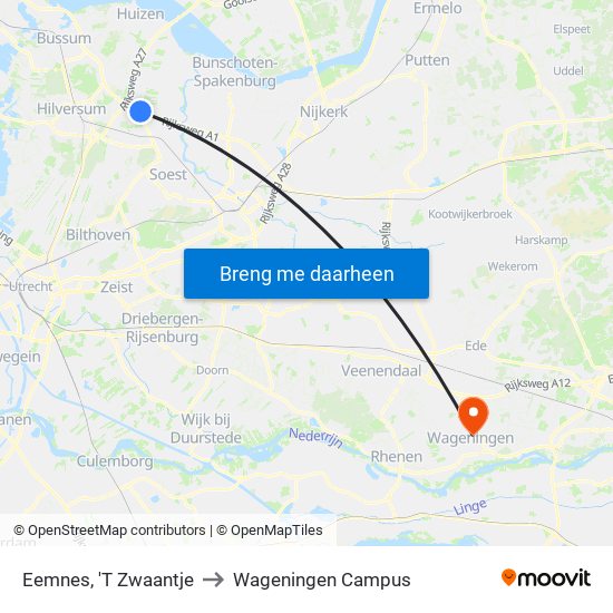 Eemnes, 'T Zwaantje to Wageningen Campus map