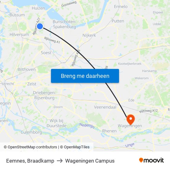 Eemnes, Braadkamp to Wageningen Campus map