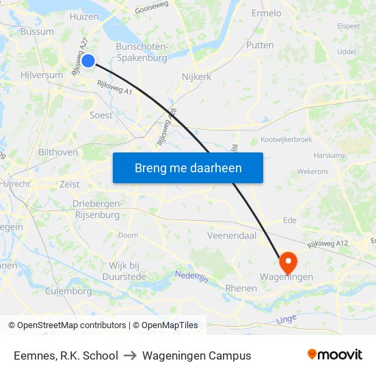 Eemnes, R.K. School to Wageningen Campus map