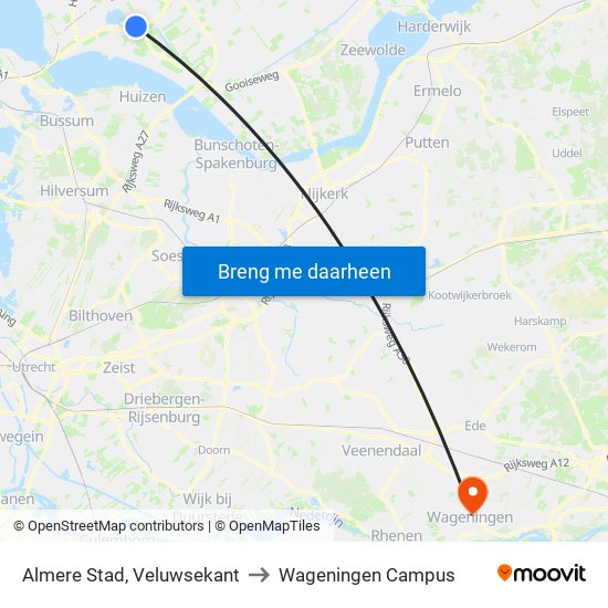 Almere Stad, Veluwsekant to Wageningen Campus map