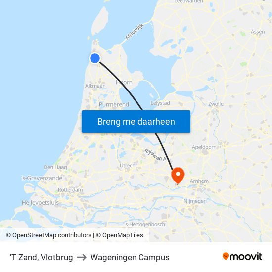 'T Zand, Vlotbrug to Wageningen Campus map