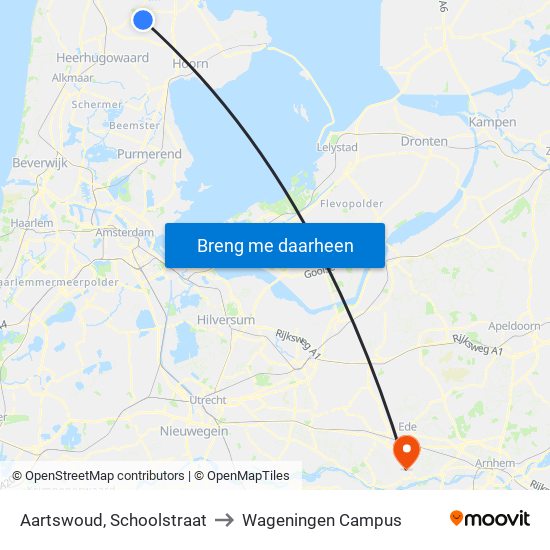 Aartswoud, Schoolstraat to Wageningen Campus map