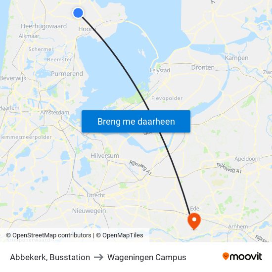 Abbekerk, Busstation to Wageningen Campus map