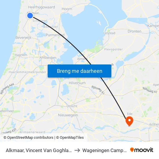 Alkmaar, Vincent Van Goghlaan to Wageningen Campus map