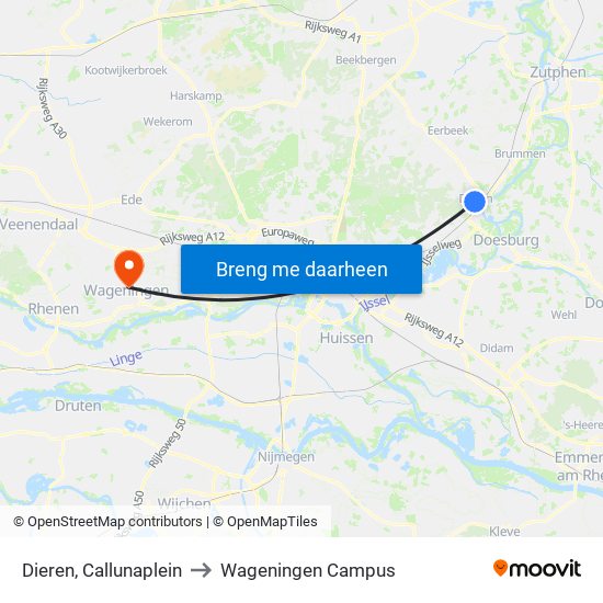 Dieren, Callunaplein to Wageningen Campus map