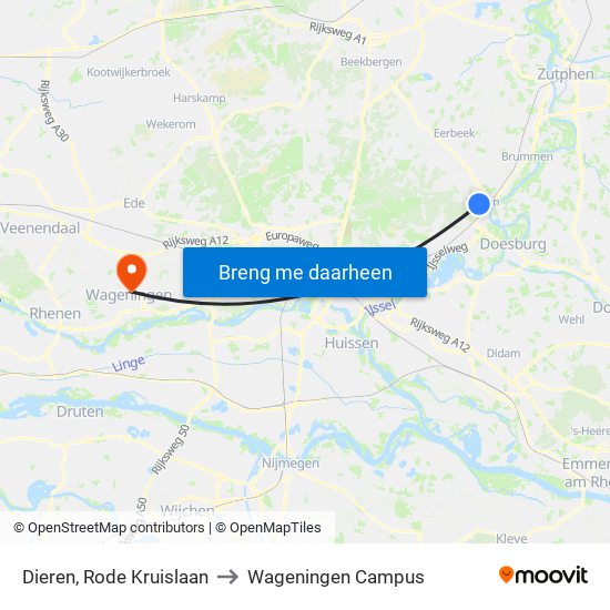 Dieren, Rode Kruislaan to Wageningen Campus map