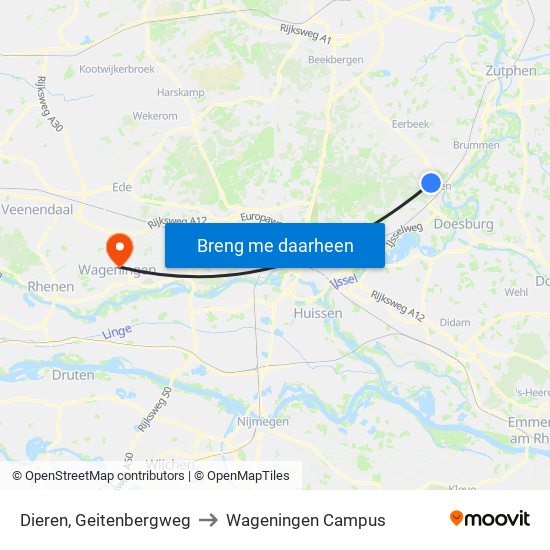 Dieren, Geitenbergweg to Wageningen Campus map