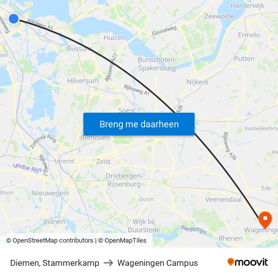Diemen, Stammerkamp to Wageningen Campus map