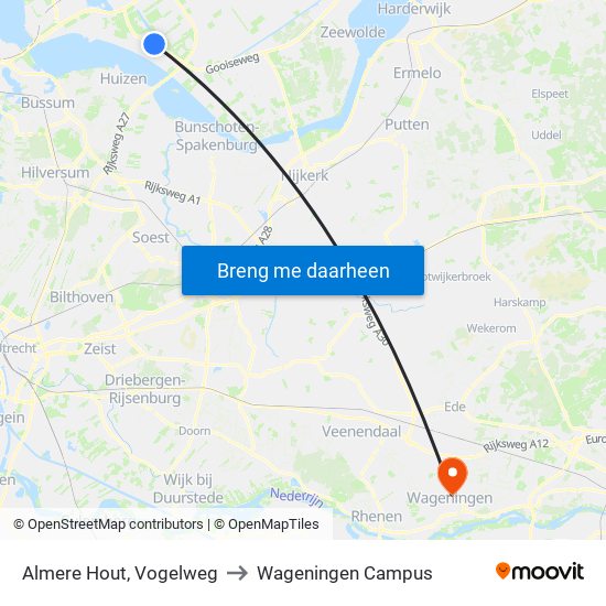 Almere Hout, Vogelweg to Wageningen Campus map