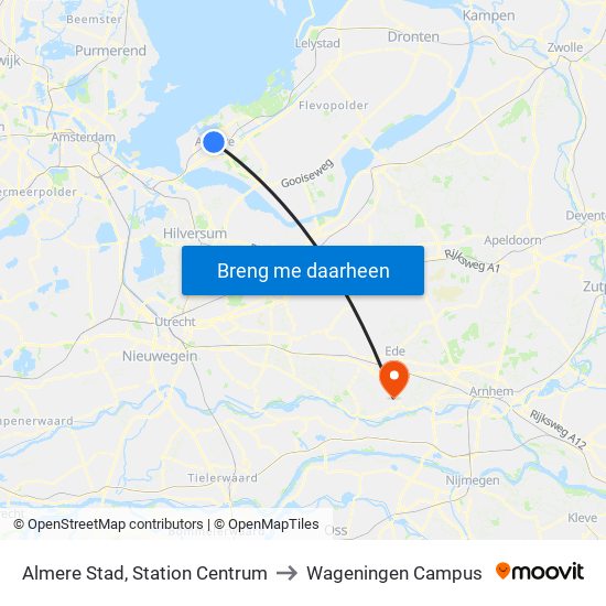 Almere Stad, Station Centrum to Wageningen Campus map