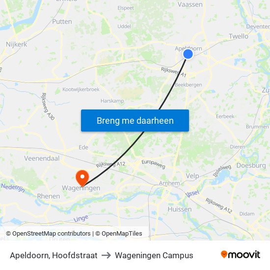 Apeldoorn, Hoofdstraat to Wageningen Campus map