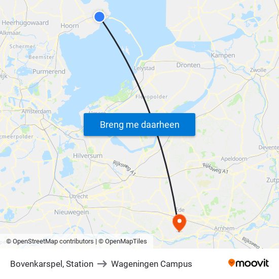 Bovenkarspel, Station to Wageningen Campus map