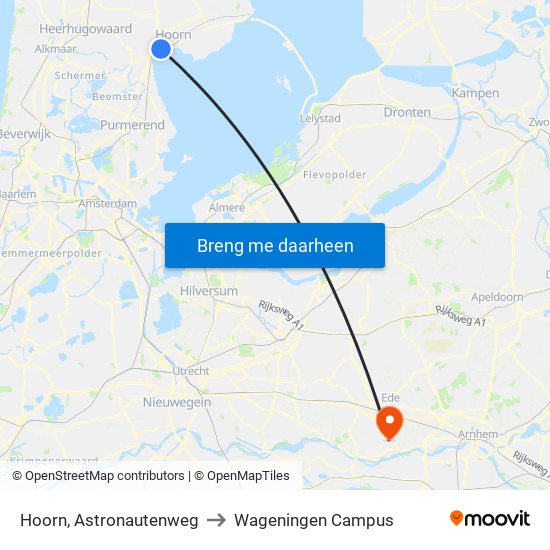 Hoorn, Astronautenweg to Wageningen Campus map