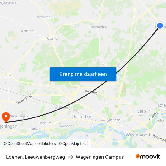 Loenen, Leeuwenbergweg to Wageningen Campus map