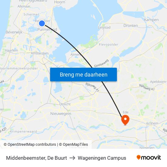 Middenbeemster, De Buurt to Wageningen Campus map