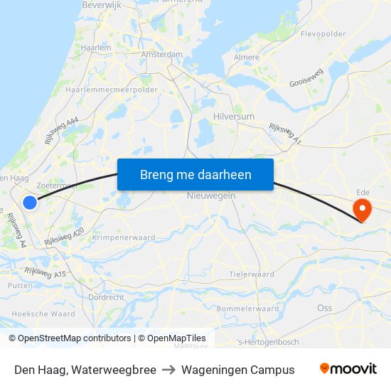 Den Haag, Waterweegbree to Wageningen Campus map