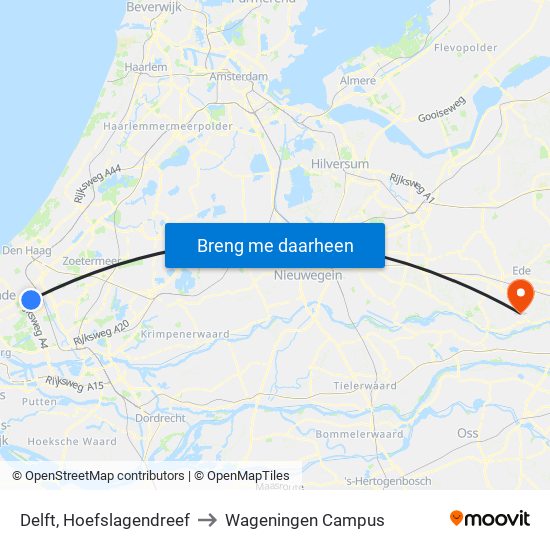 Delft, Hoefslagendreef to Wageningen Campus map