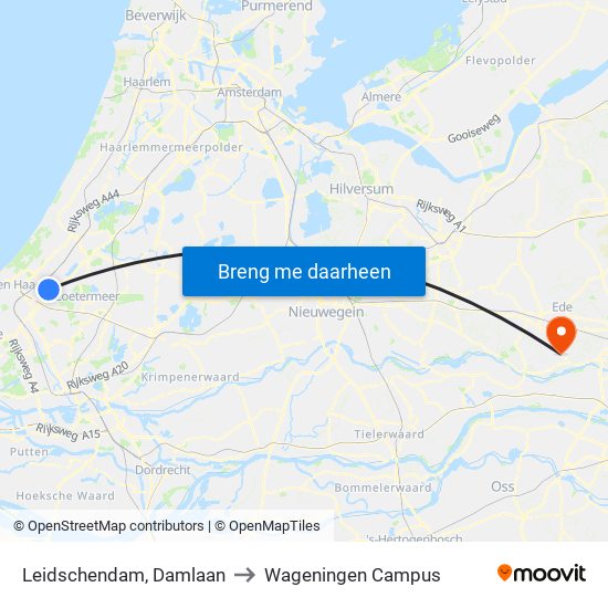 Leidschendam, Damlaan to Wageningen Campus map