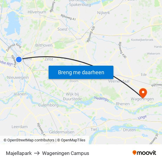 Majellapark to Wageningen Campus map