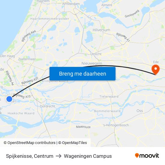 Spijkenisse, Centrum to Wageningen Campus map