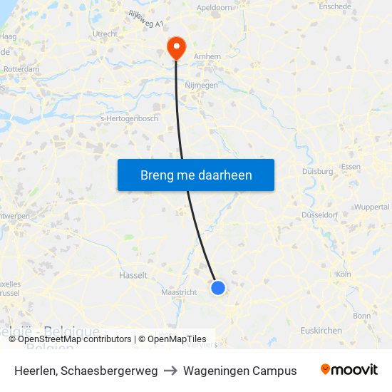 Heerlen, Schaesbergerweg to Wageningen Campus map