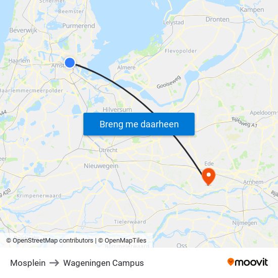 Mosplein to Wageningen Campus map