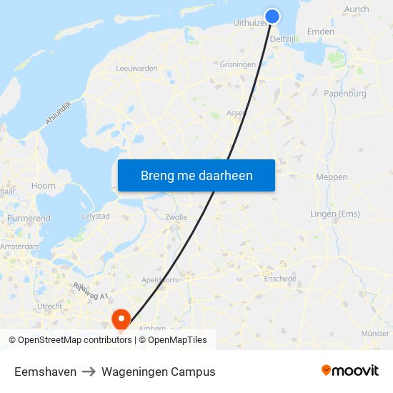 Eemshaven to Wageningen Campus map
