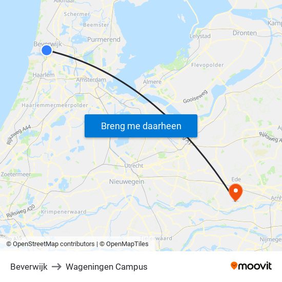 Beverwijk to Wageningen Campus map