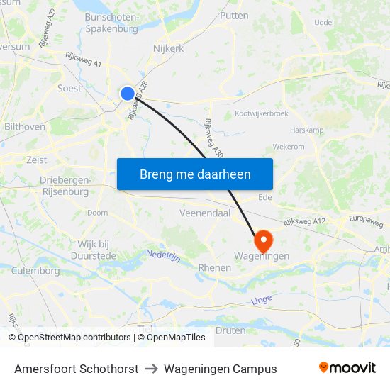 Amersfoort Schothorst to Wageningen Campus map