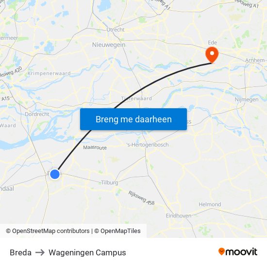 Breda to Wageningen Campus map