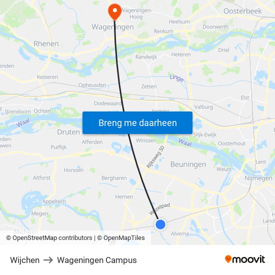 Wijchen to Wageningen Campus map