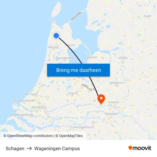 Schagen to Wageningen Campus map