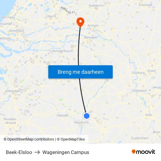 Beek-Elsloo to Wageningen Campus map